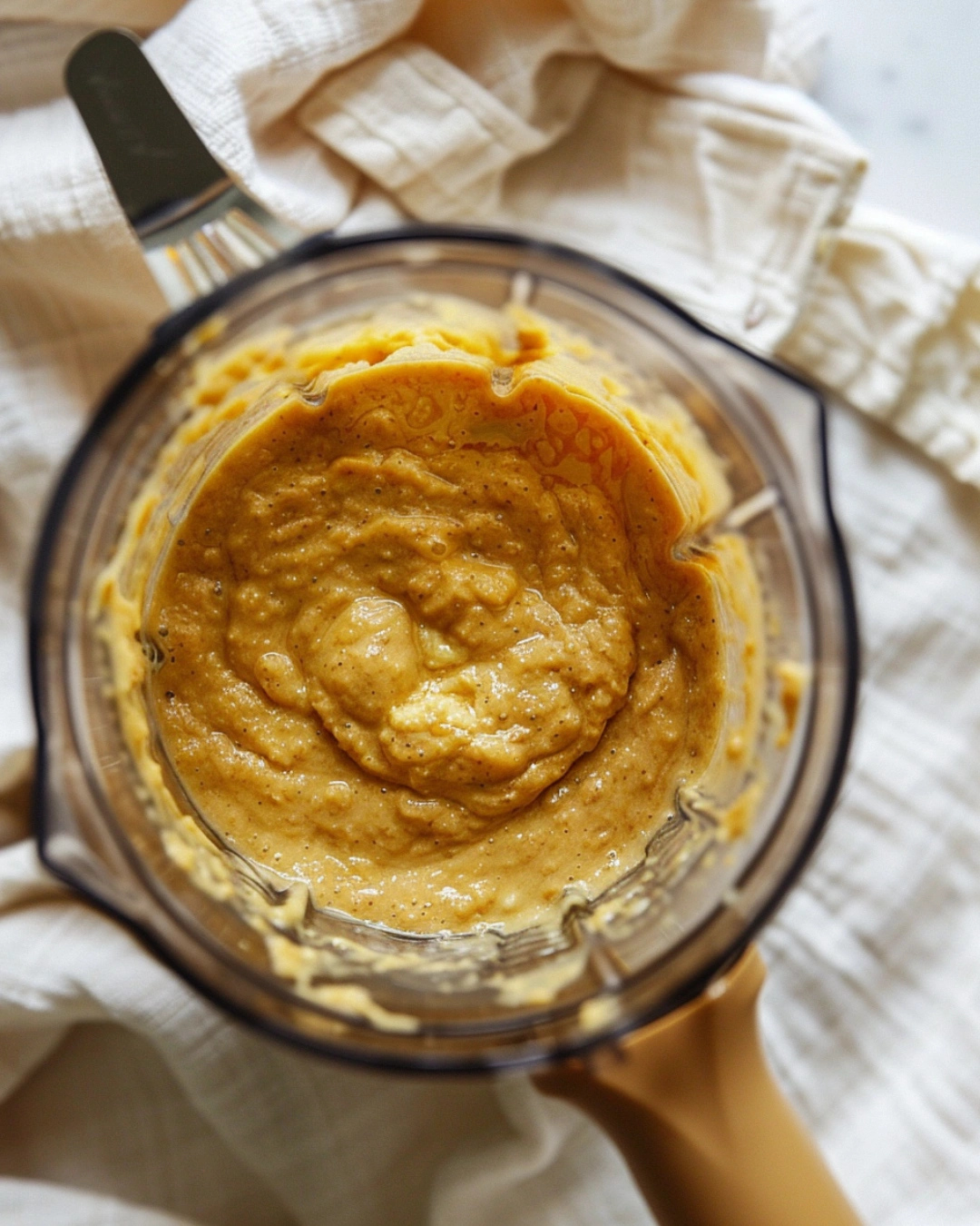 Blended muffin batter for pumpkin cottage cheese muffins