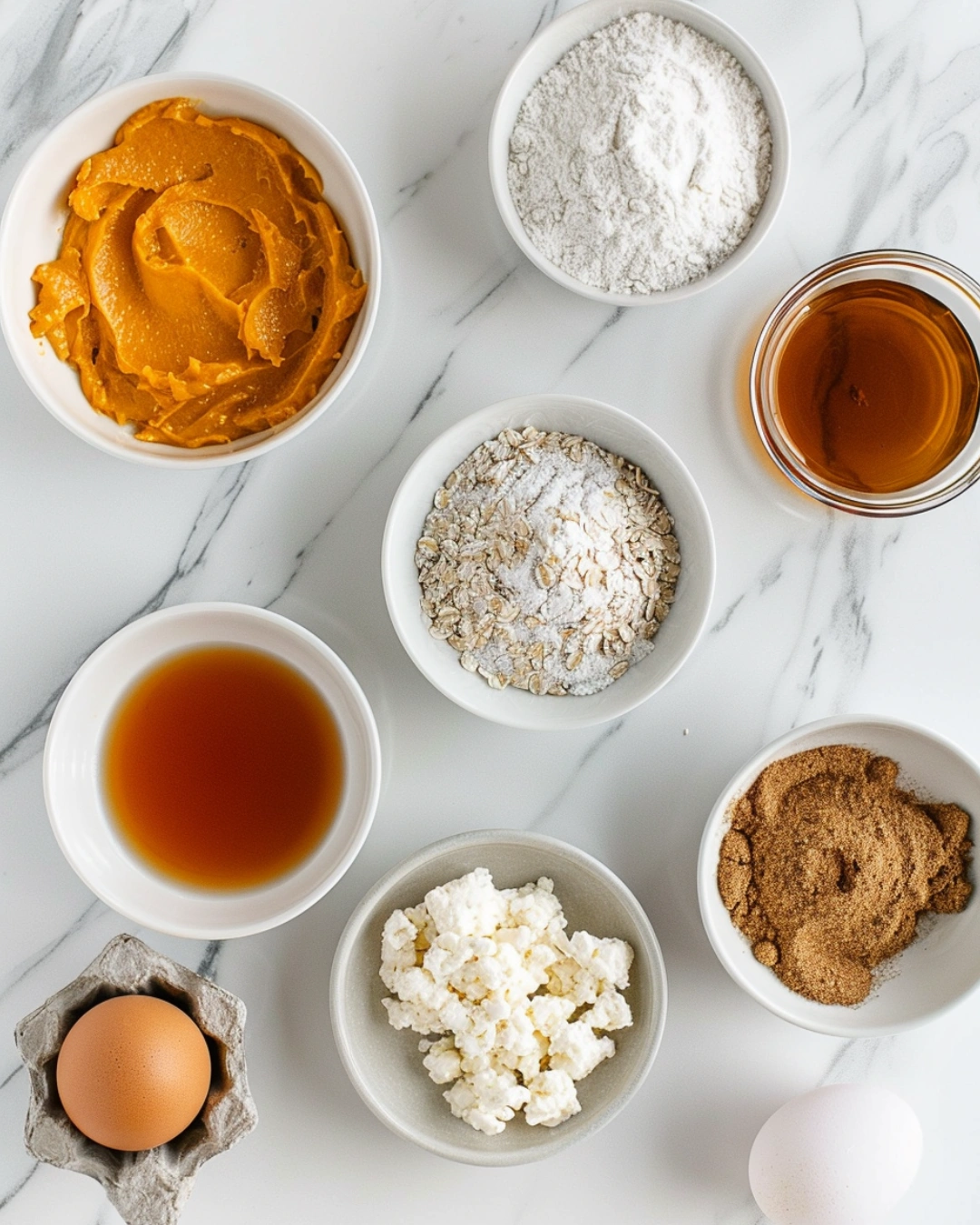 Ingredients for making pumpkin cottage cheese muffins
