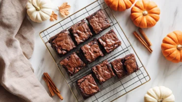 Pumpkin patch brownies cooling in a modern kitchen
