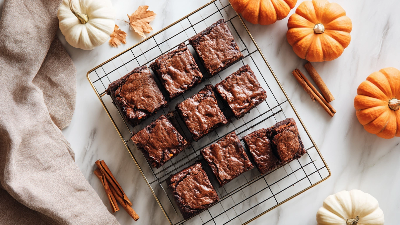 Pumpkin Patch Brownies: 4-Ingredient Easy Fall Treat 5 Pumpkin patch brownies cooling in a modern kitchen
