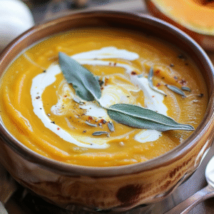 Recipe card for pumpkin sage bisque