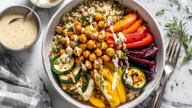 roasted chickpeas and veggie bowl