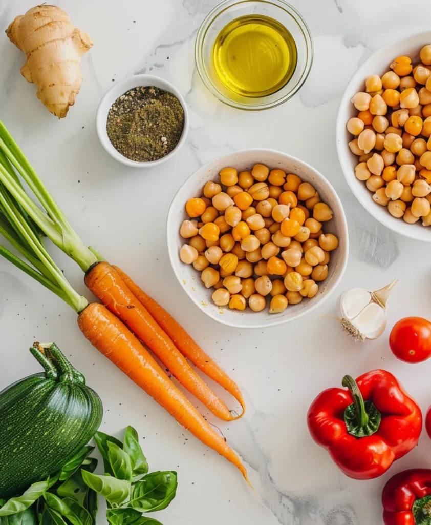 roasted chickpeas and veggie bowl ingredients modern kitchen