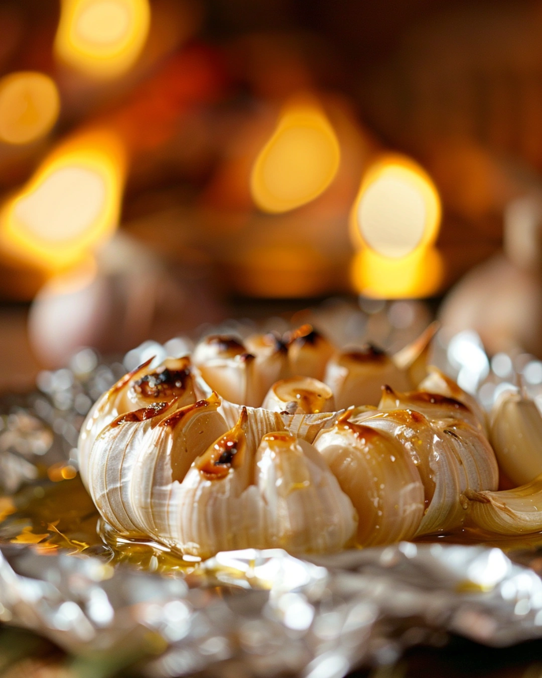 Garlic bulb roasting in foil for Roasted Garlic Mashed Potatoes