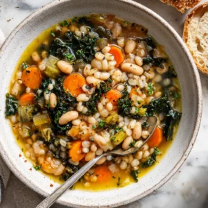 sardinian longevity soup served in modern kitchen