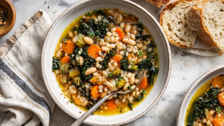 sardinian longevity soup served in modern kitchen