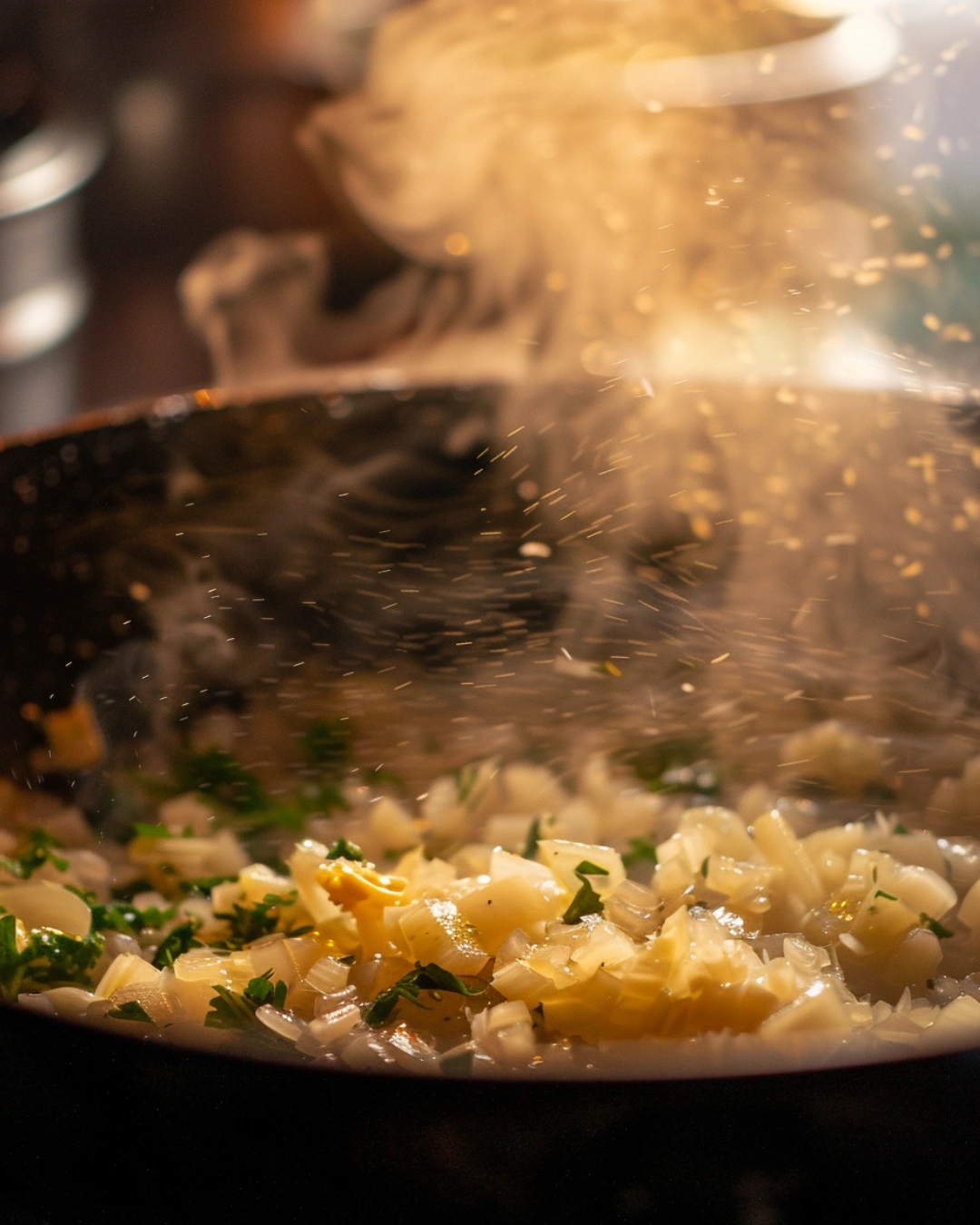 Garlic and onions sautéing in butter