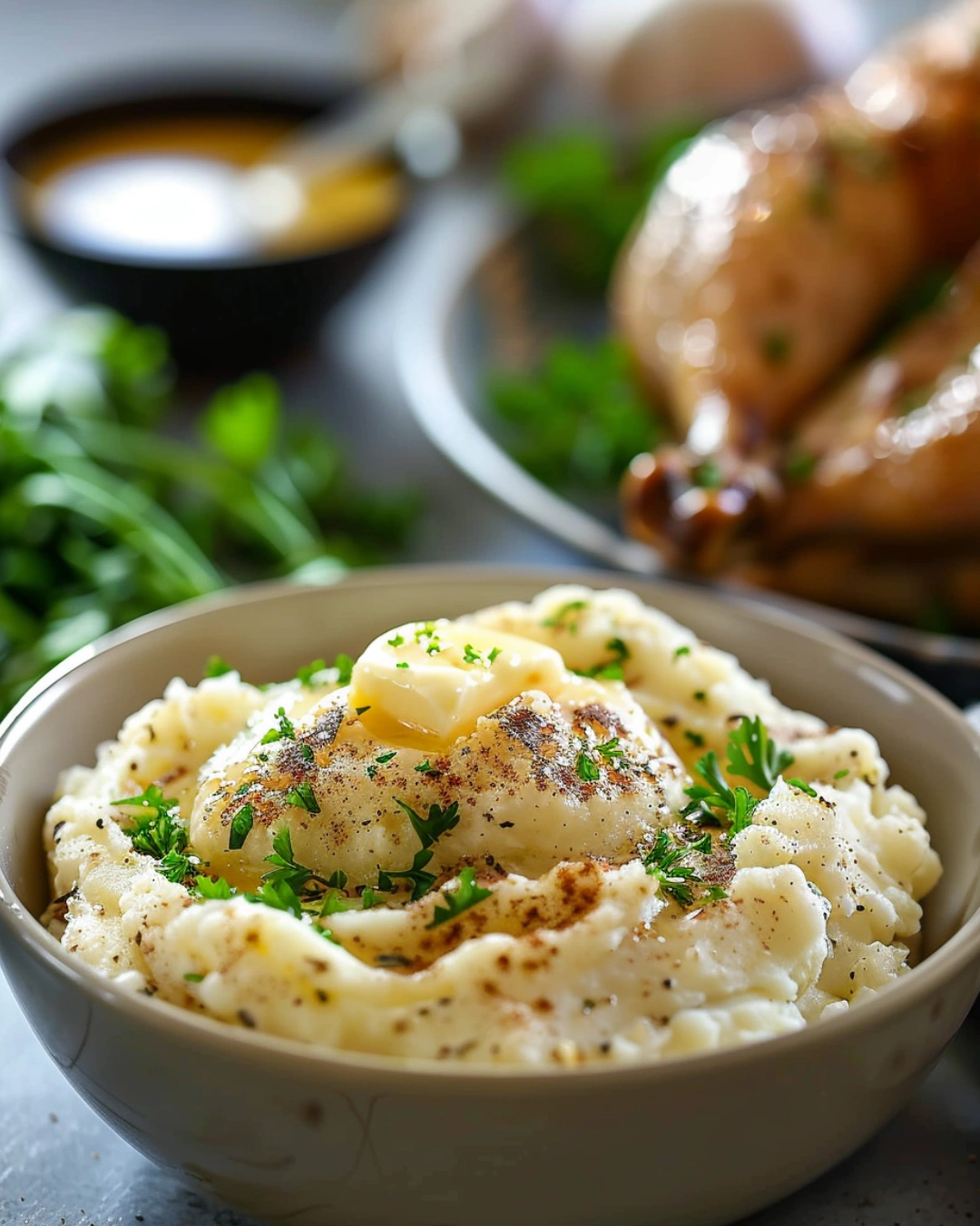 serving roasted garlic mashed potatoes