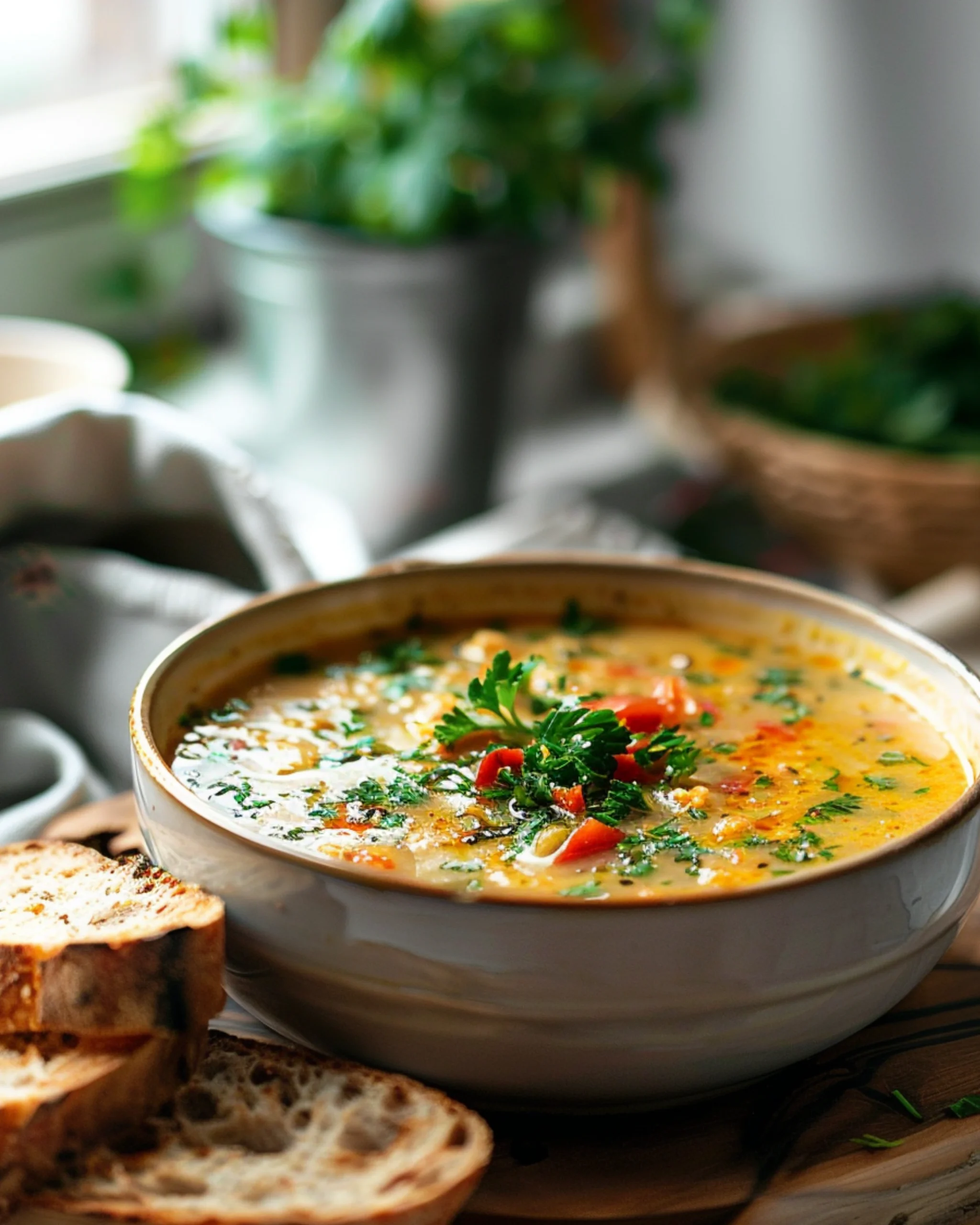 serving sardinian longevity soup with bread