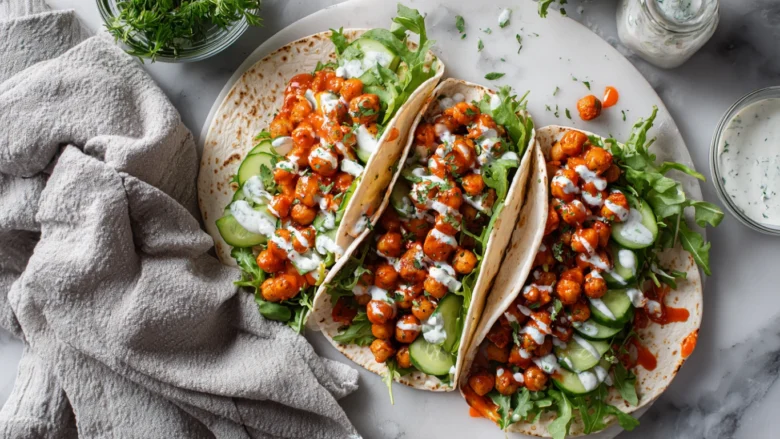 spicy buffalo chickpea wraps modern kitchen