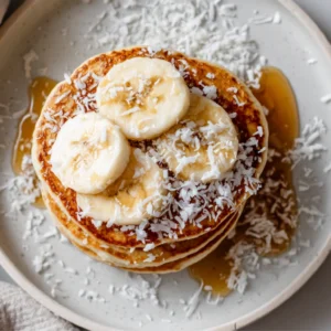 top-down sweet coconut cream pancakes