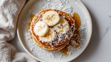 top-down sweet coconut cream pancakes