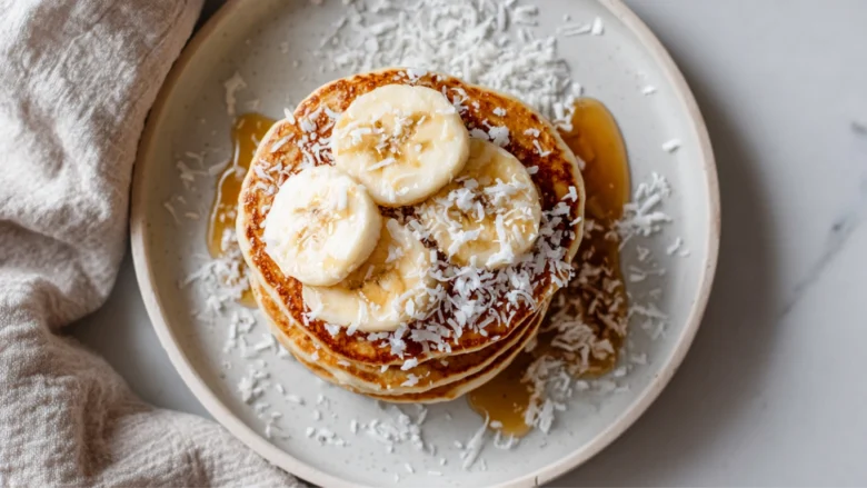 top-down sweet coconut cream pancakes