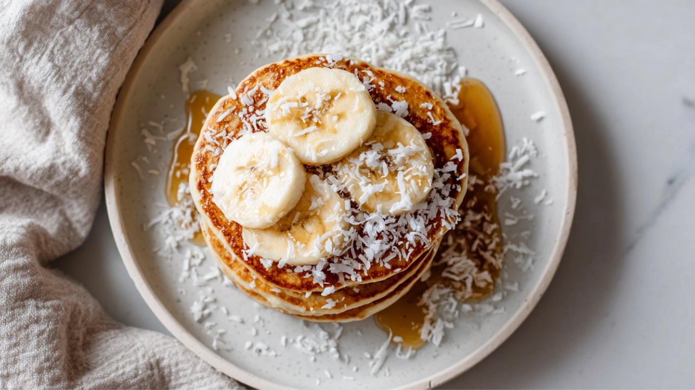 Sweet Coconut Cream Pancakes – 10 Ultimate Breakfast Treats 1 top-down sweet coconut cream pancakes