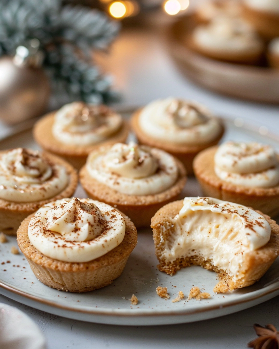 Eggnog Sugar Cookie Cups-The Ultimate Holiday Treat! 3 Close-up of Eggnog Sugar Cookie Cups with whipped cream topping.