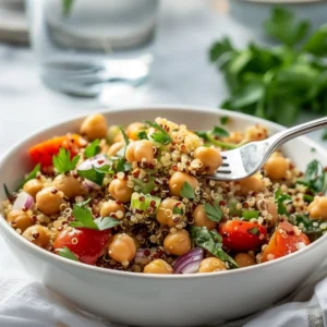 Quinoa Chickpea Salad with fresh vegetables