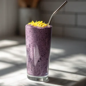 blueberry avocado smoothie in a modern kitchen