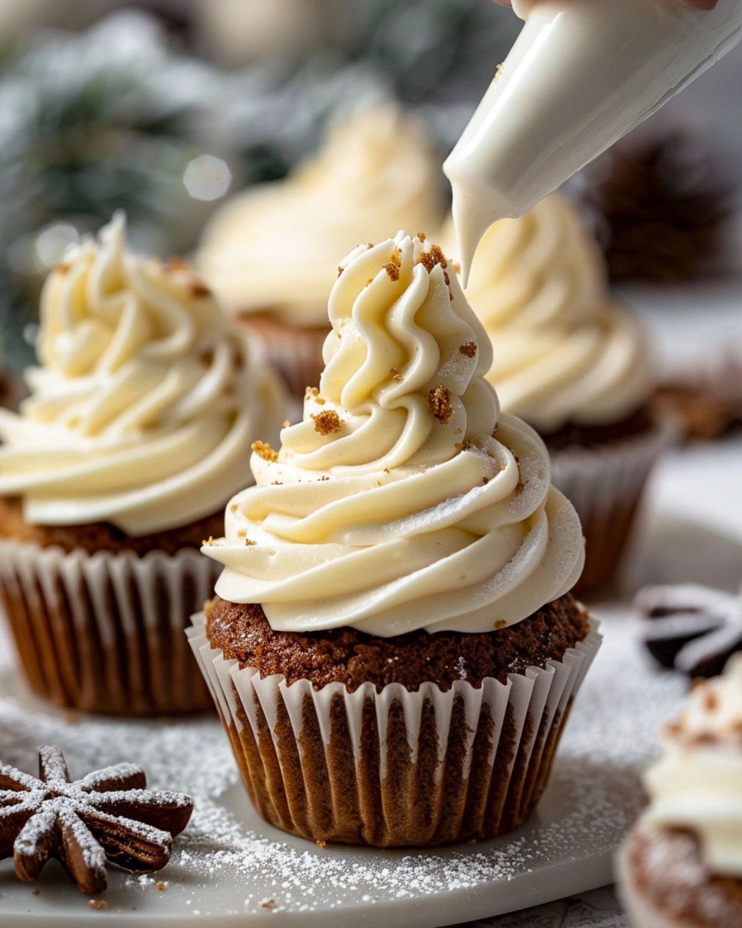 Gingerbread Cupcakes baking in oven with golden tops