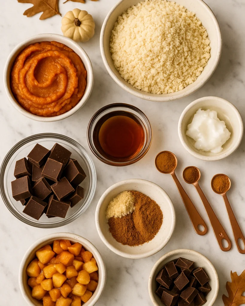 Ingredients for Healthy Pumpkin Truffles on a marble counter