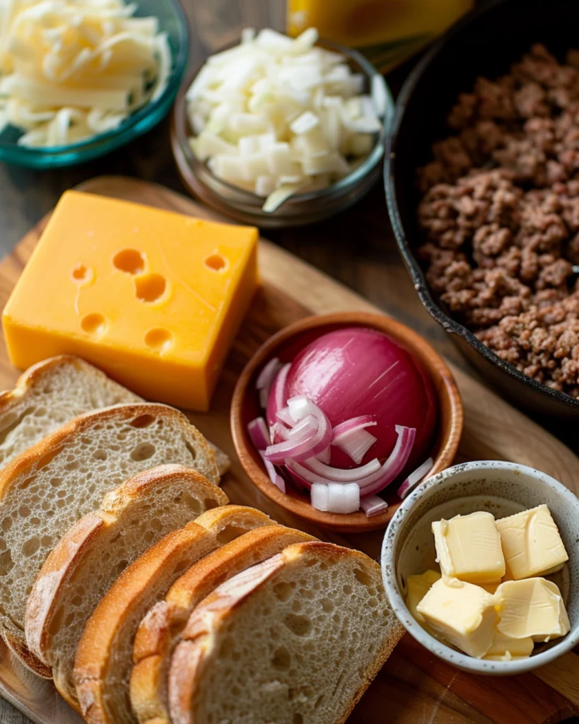 patty melt ingredients on counter