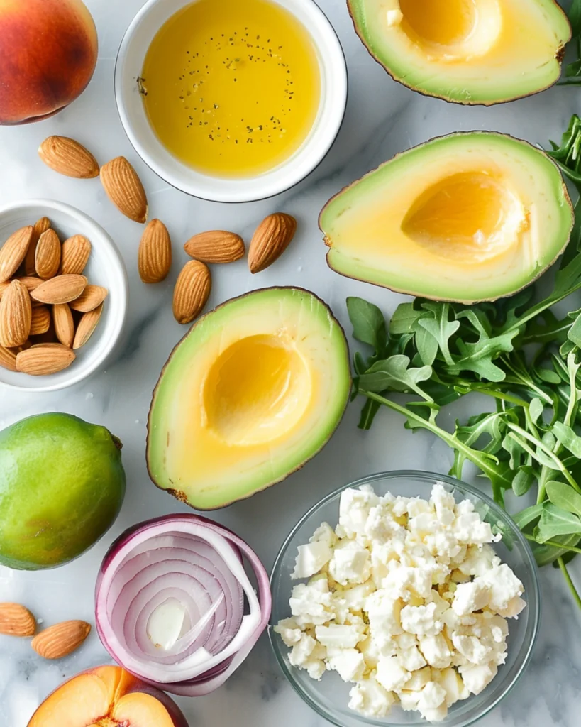 Peach Avocado Salad Ingredients Flat Lay