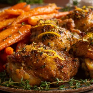 Air Fryer Herb Chicken Thighs with Carrots served fresh