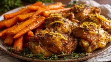 Air Fryer Herb Chicken Thighs with Carrots served fresh