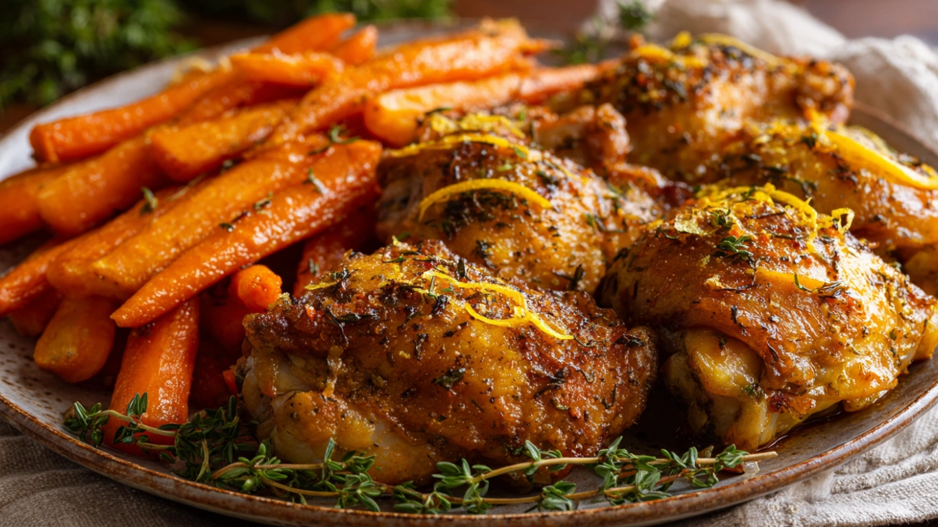 Air Fryer Herb Chicken Thighs with Carrots: 25 Minute Perfect & Delicious Dinner 2 Air Fryer Herb Chicken Thighs with Carrots served fresh