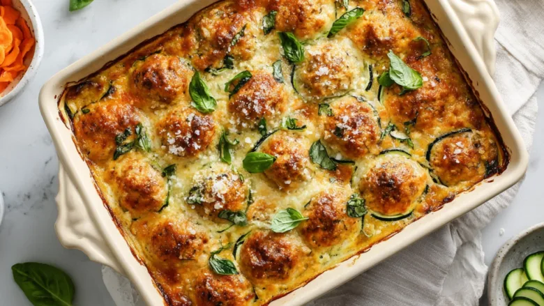 Turkey Meatball Bake with Hidden Veggies overhead meal prep photo