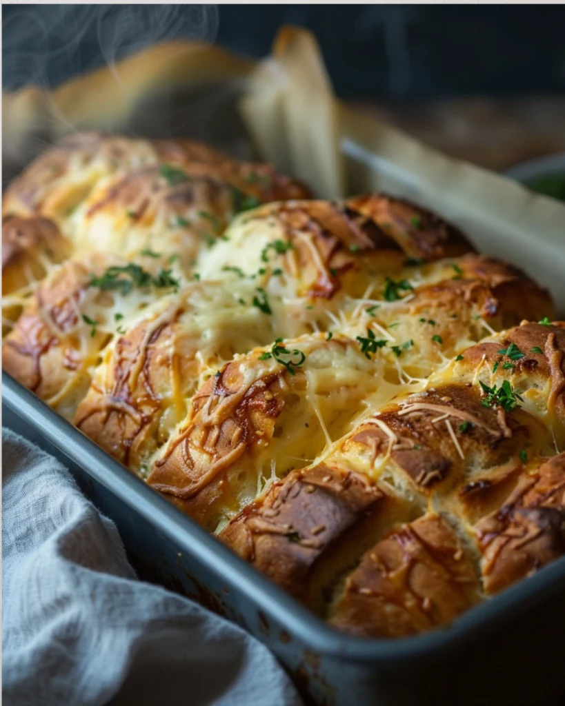 Baked sourdough garlic pull apart bread