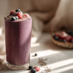 Berry Cottage Cheese Smoothie in natural light