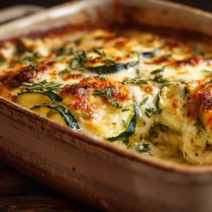 Cheesy zucchini bake with golden bubbling crust