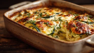 Cheesy zucchini bake with golden bubbling crust
