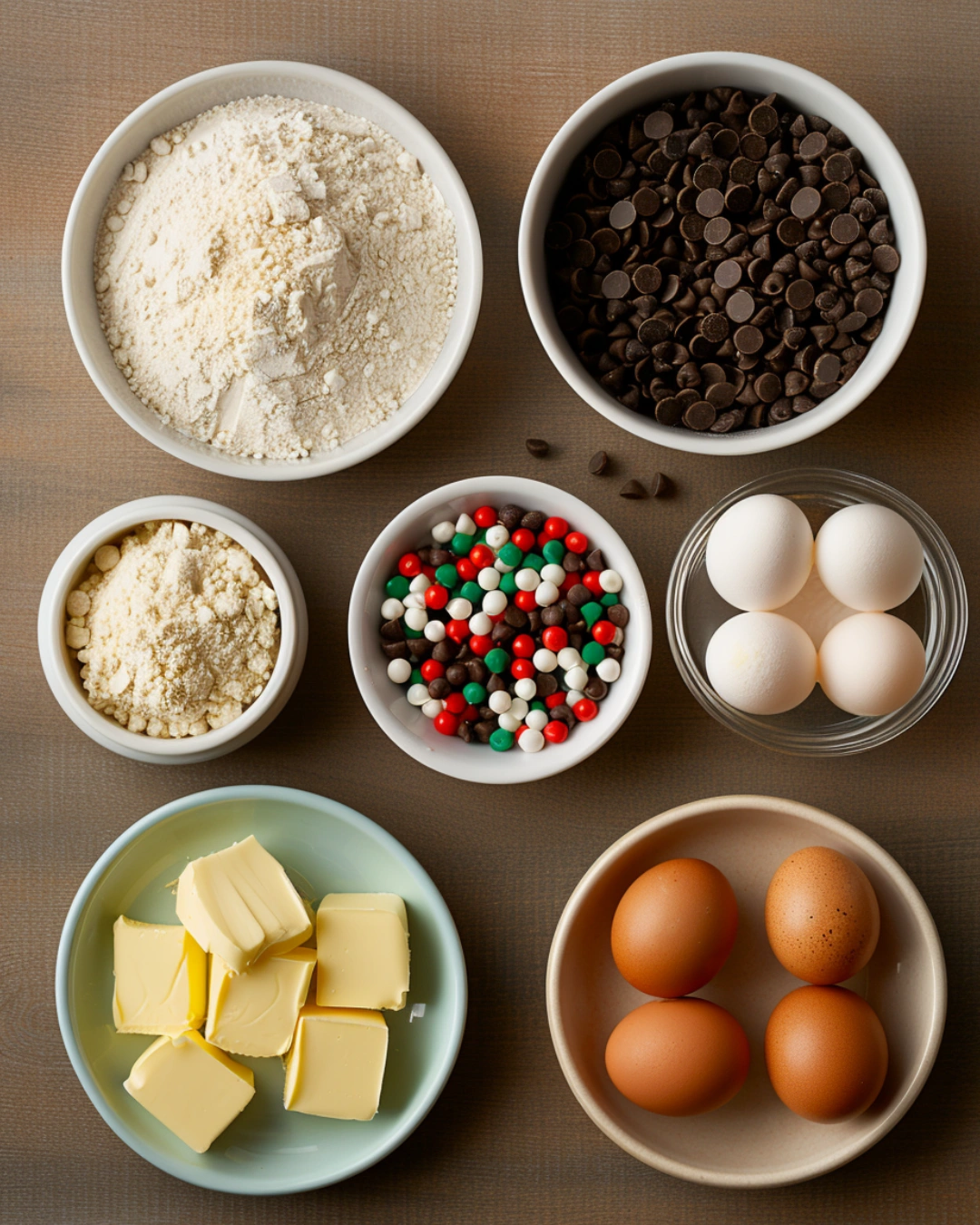 Christmas Cookie Bar ingredients flat lay