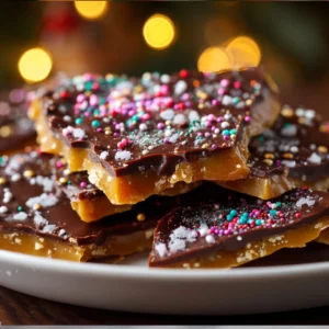 Homemade Christmas crack candy cooling on tray