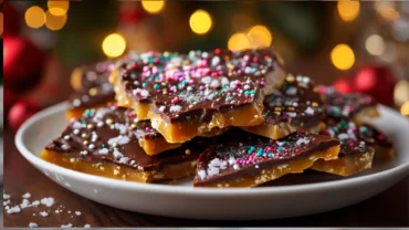 Homemade Christmas crack candy cooling on tray