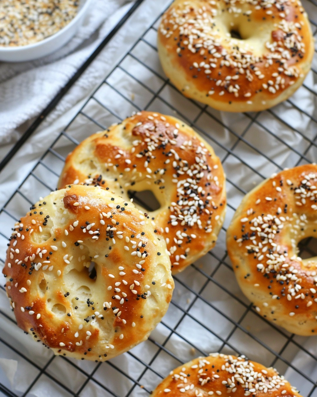 cottage cheese bagels on rack