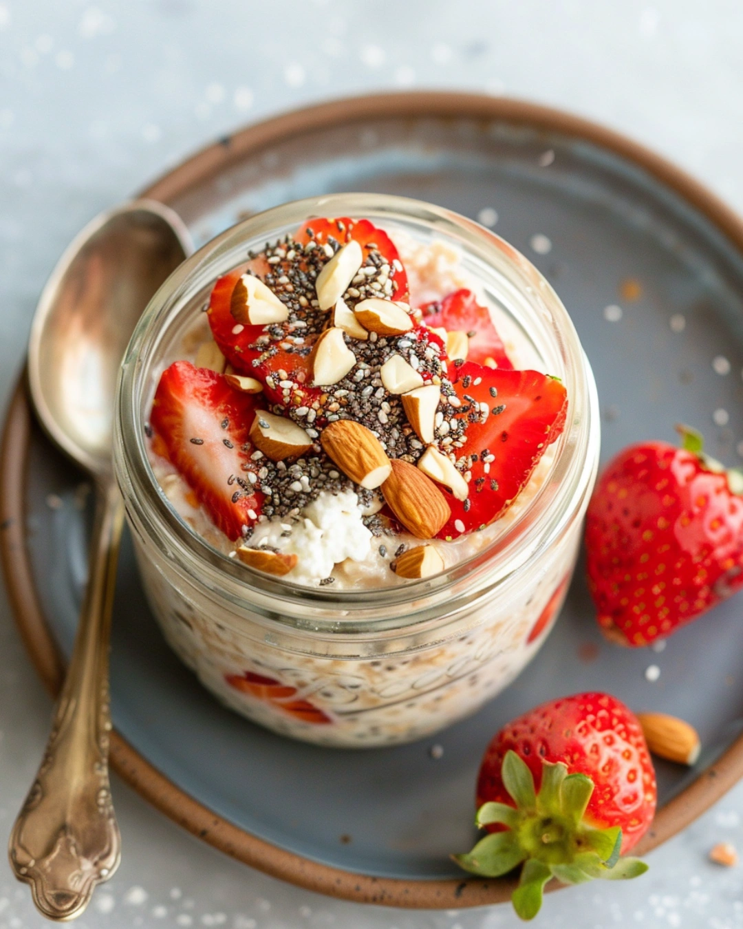 Jar of blended cottage cheese overnight oats