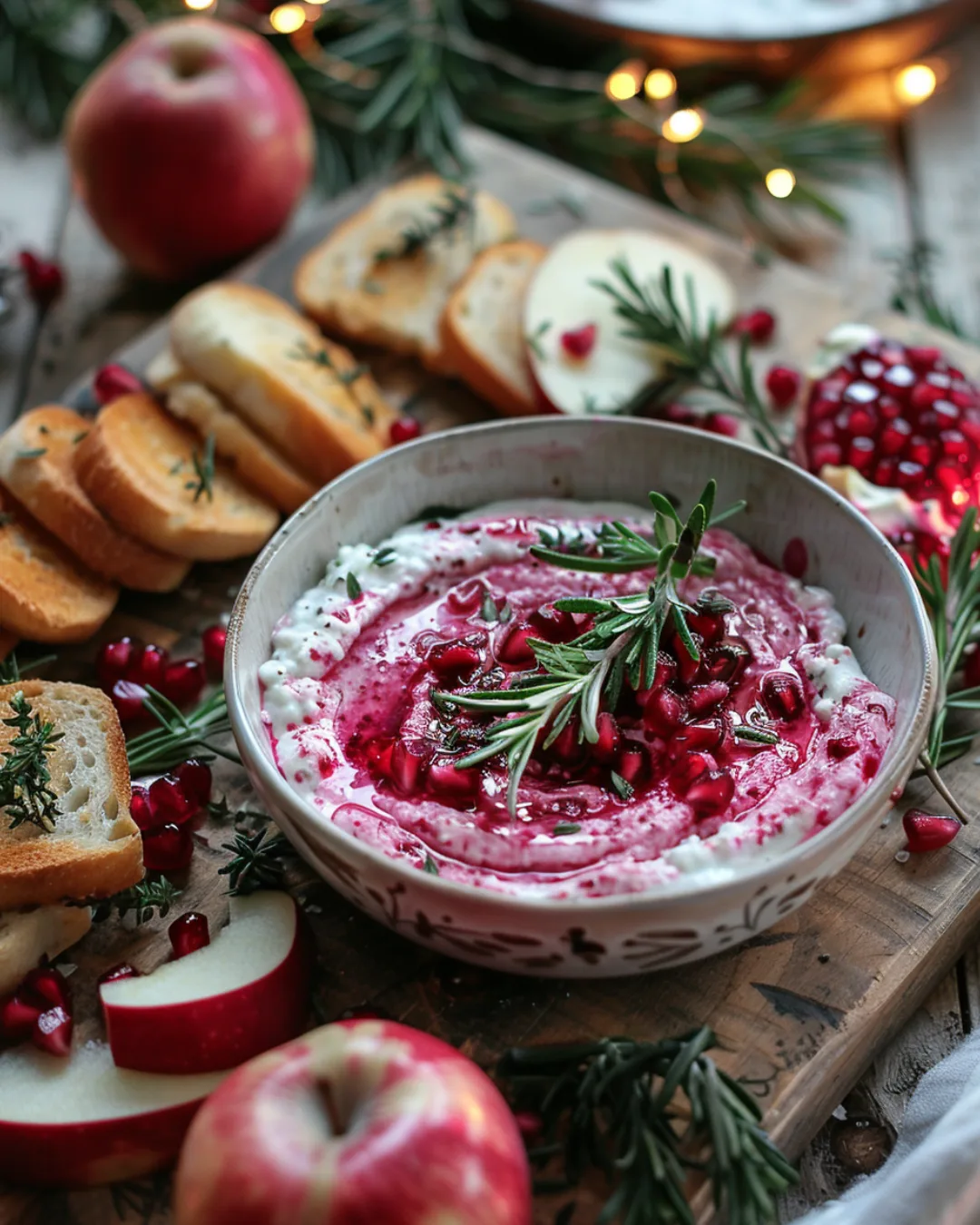 Cranberry whipped feta dip served with crackers and fruit