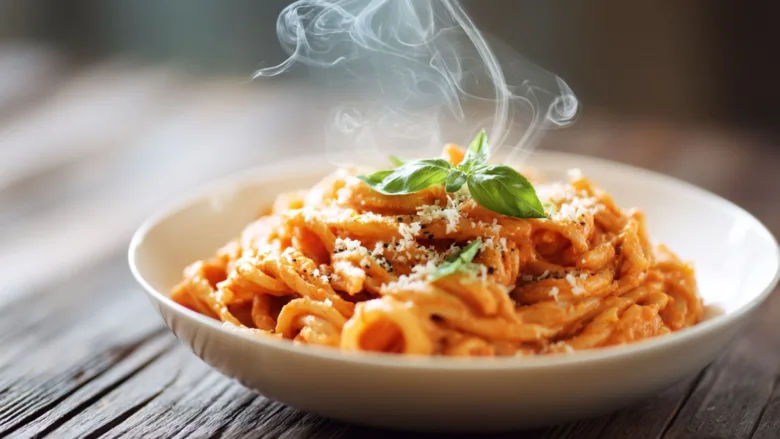 creamy tomato pasta served fresh in bowl