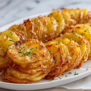 crispy garlic domino potatoes on modern white plate marble background