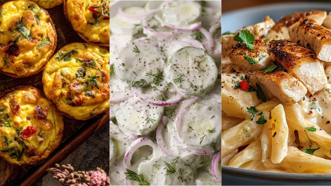 Day 5 clean eating plating: smoothie or oats breakfast, fresh veggie lunch bowl, and skillet chicken dinner photographed close-up.