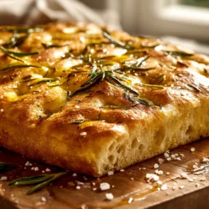 Focaccia Bread Recipe freshly baked and golden