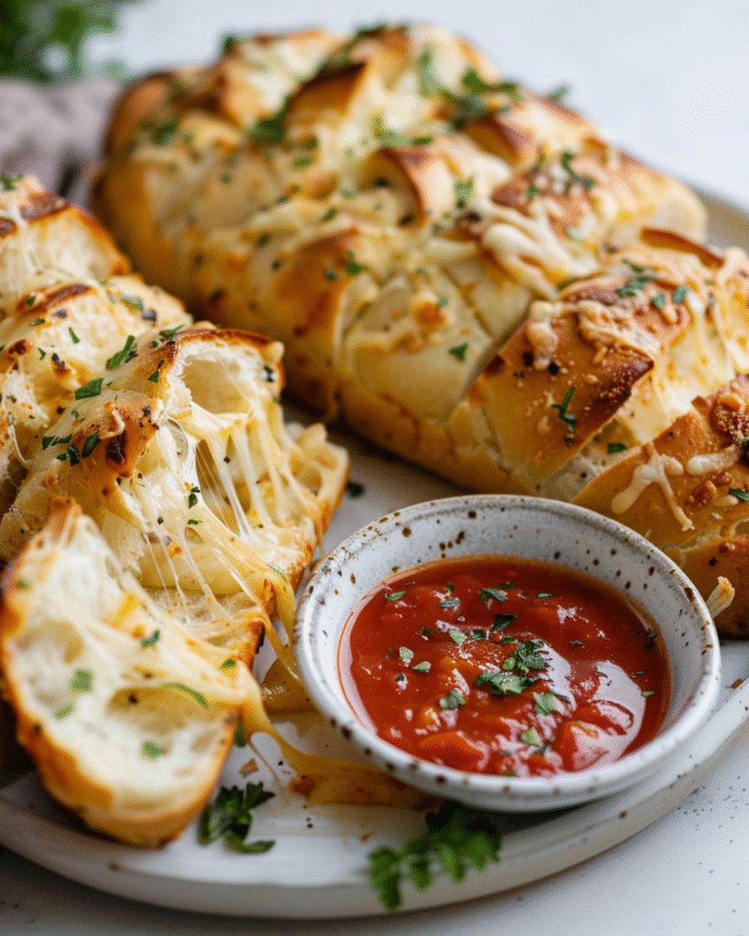 Garlic pull apart bread served with marinara