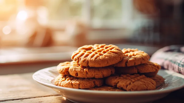 freshly baked peanut butter cookies on table