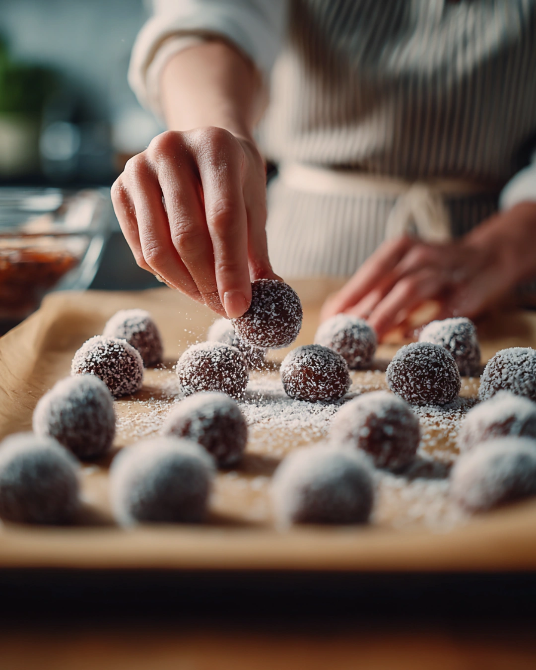 rolling chocolate cookie dough in sugar