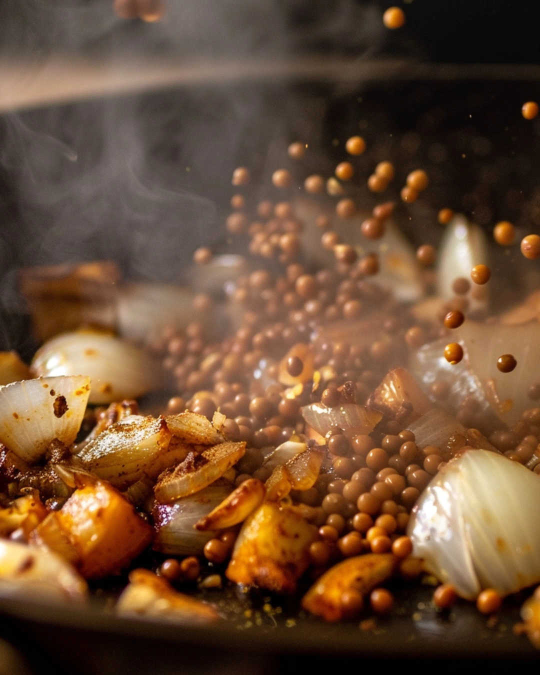 sautéing onions and spices for lentil curry