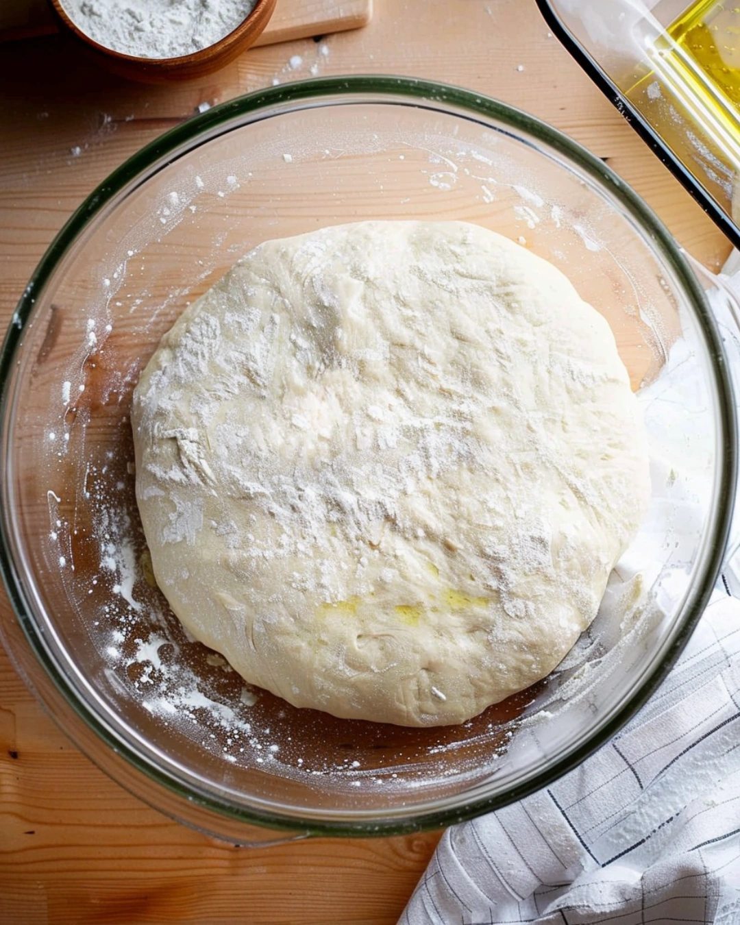 Stretching dough for Focaccia Bread Recipe