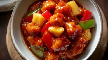 Sweet and sour chicken with pineapple and pepper