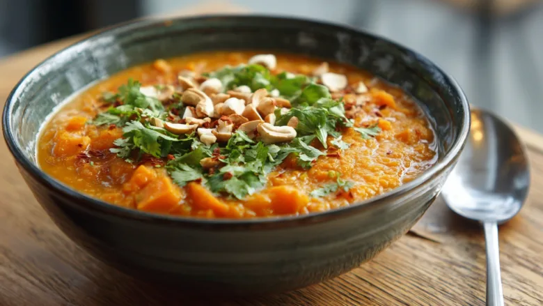 sweet potato and red lentil curry with coconut milk